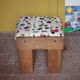 Set of 3 beech wood stools with fabric upholstery in the style of Miro.