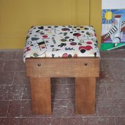 Set of 3 beech wood stools with fabric upholstery in the style of Miro.