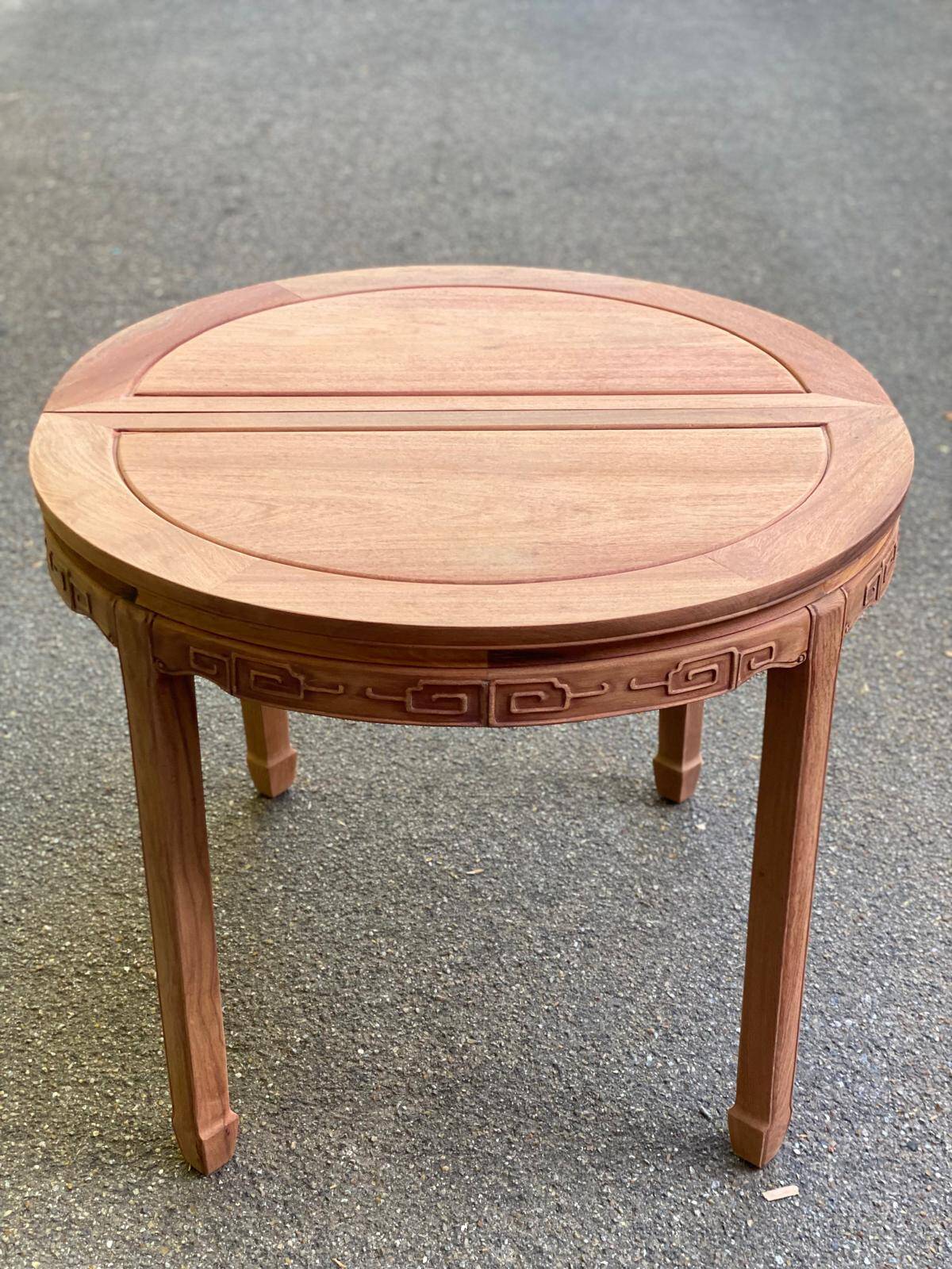 Table à manger ronde extensible décapé en bois massif brut chinois Ming 196
