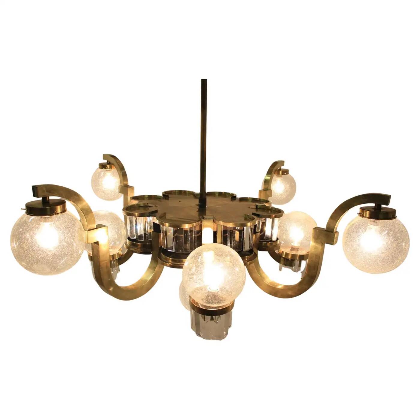 Extraordinary huge brass Art Deco chandelier, 1930s / Cubism