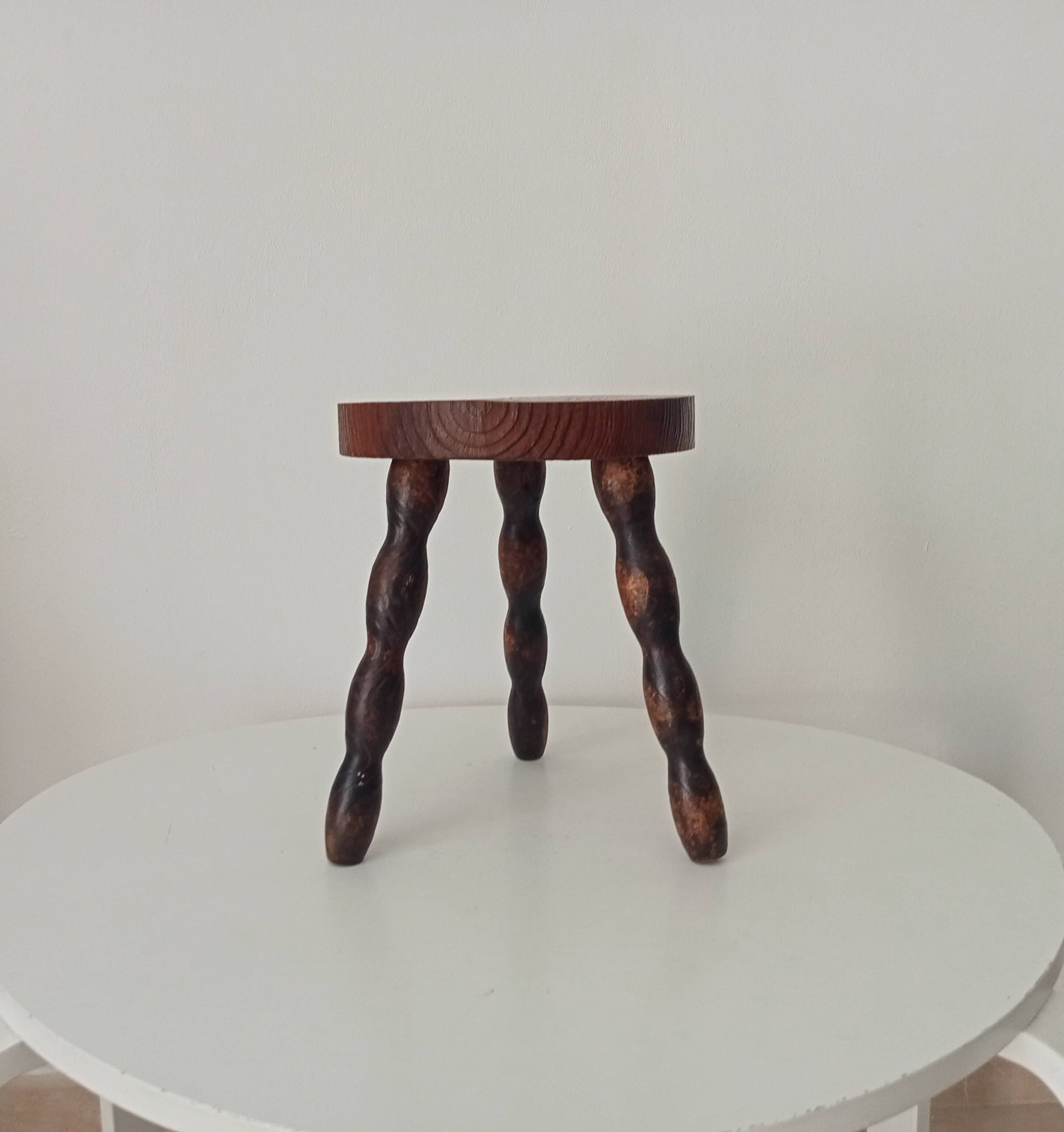 Vintage turned wood tripod stool