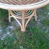Round rattan and bamboo table, 60s-70s
