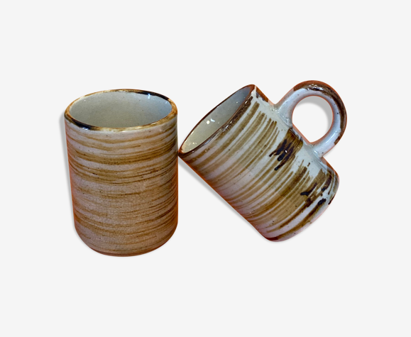 Paire de tasses en céramique vintage motif irisé