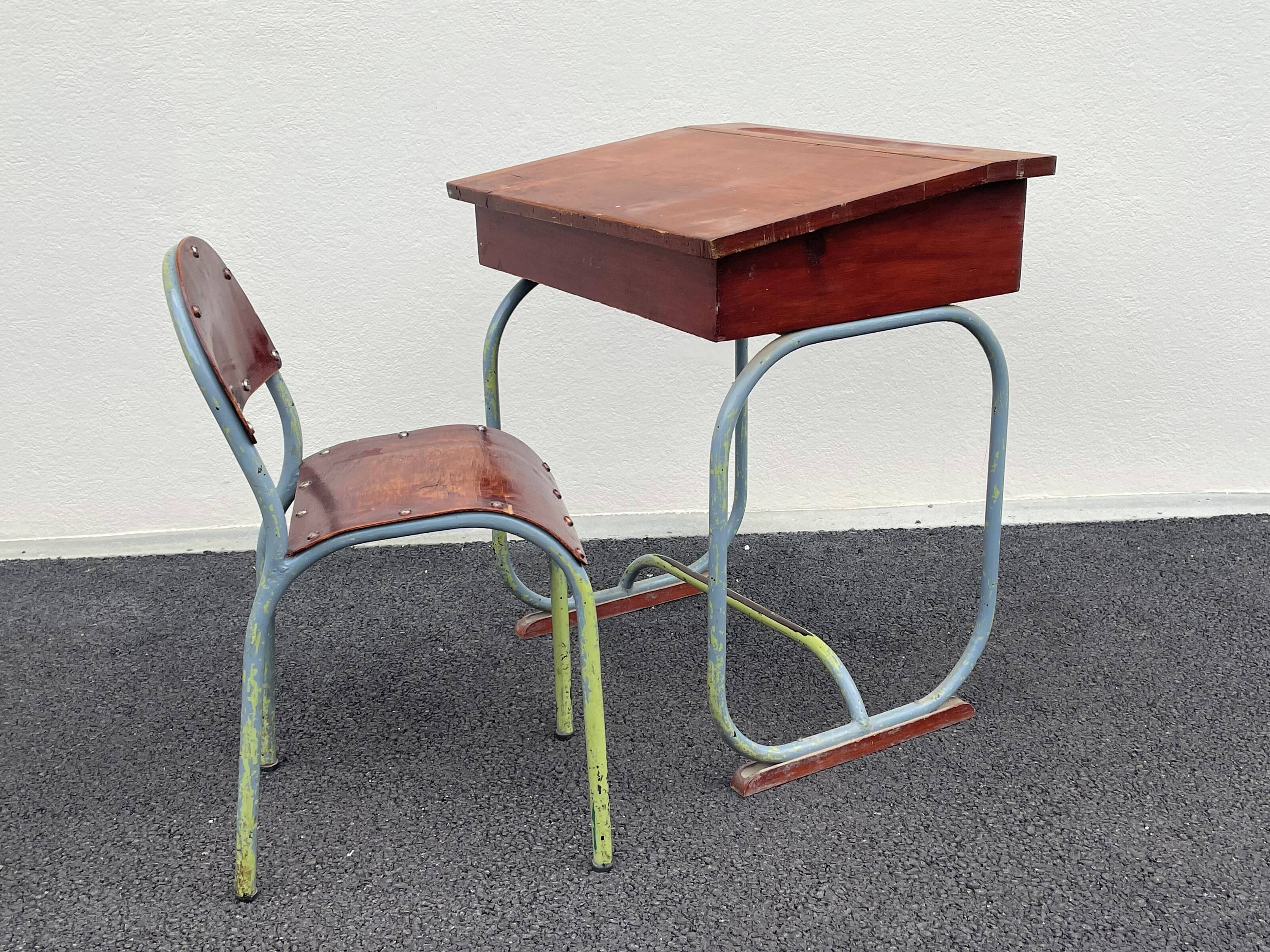 Small designer children's desk and its vintage chair