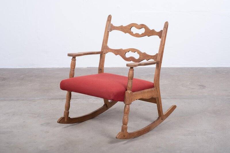 Brutalist Oak Rocking Chair, Denmark, 1960s