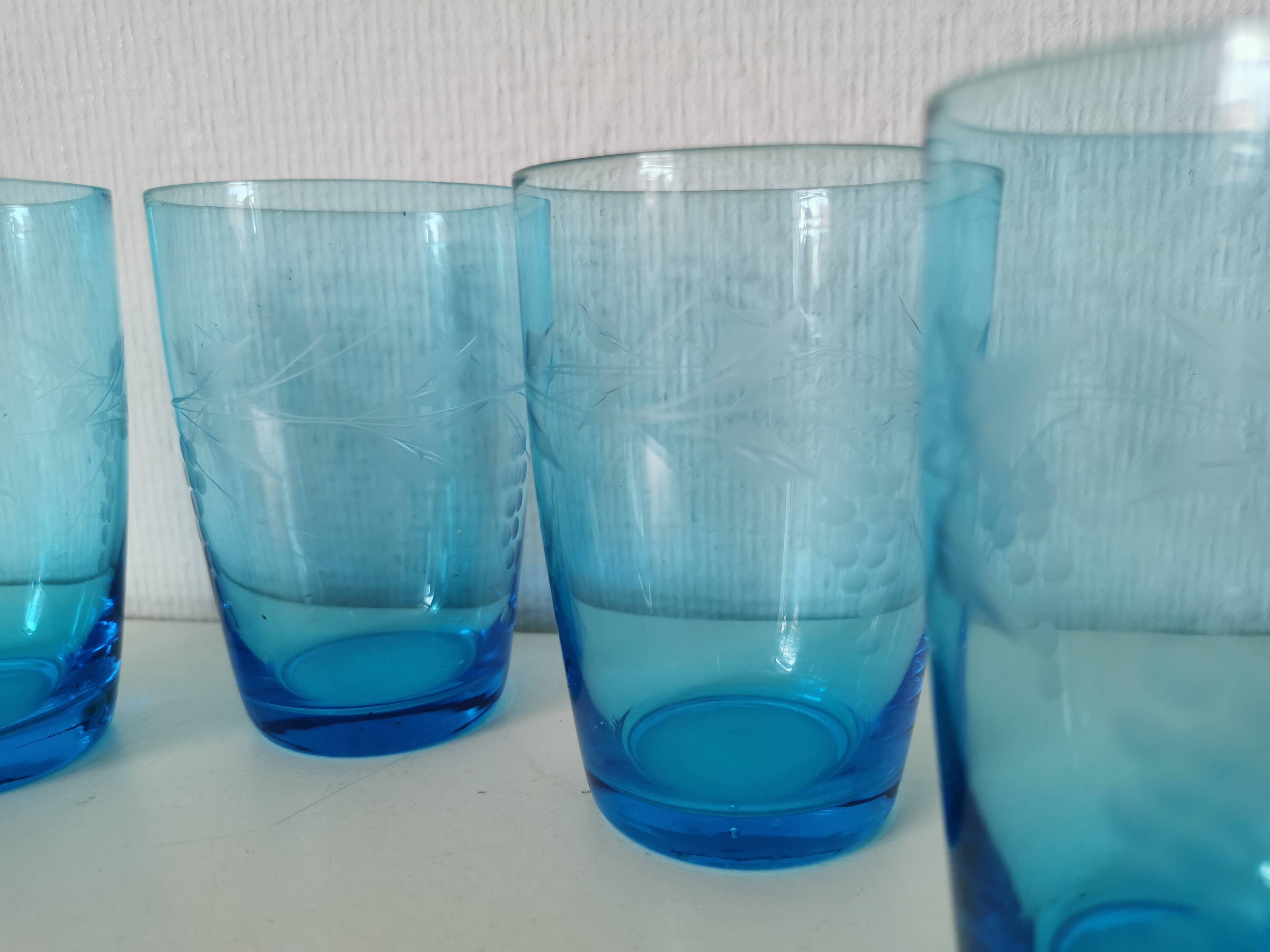 blue etched glass water/lemonade glass