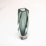 Vintage Geometric Vase in Grey "Sommerso" Murano Glass, Flavio Poli Style