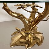 Coffee table in tree shape in full brass and cut glass, 1970s