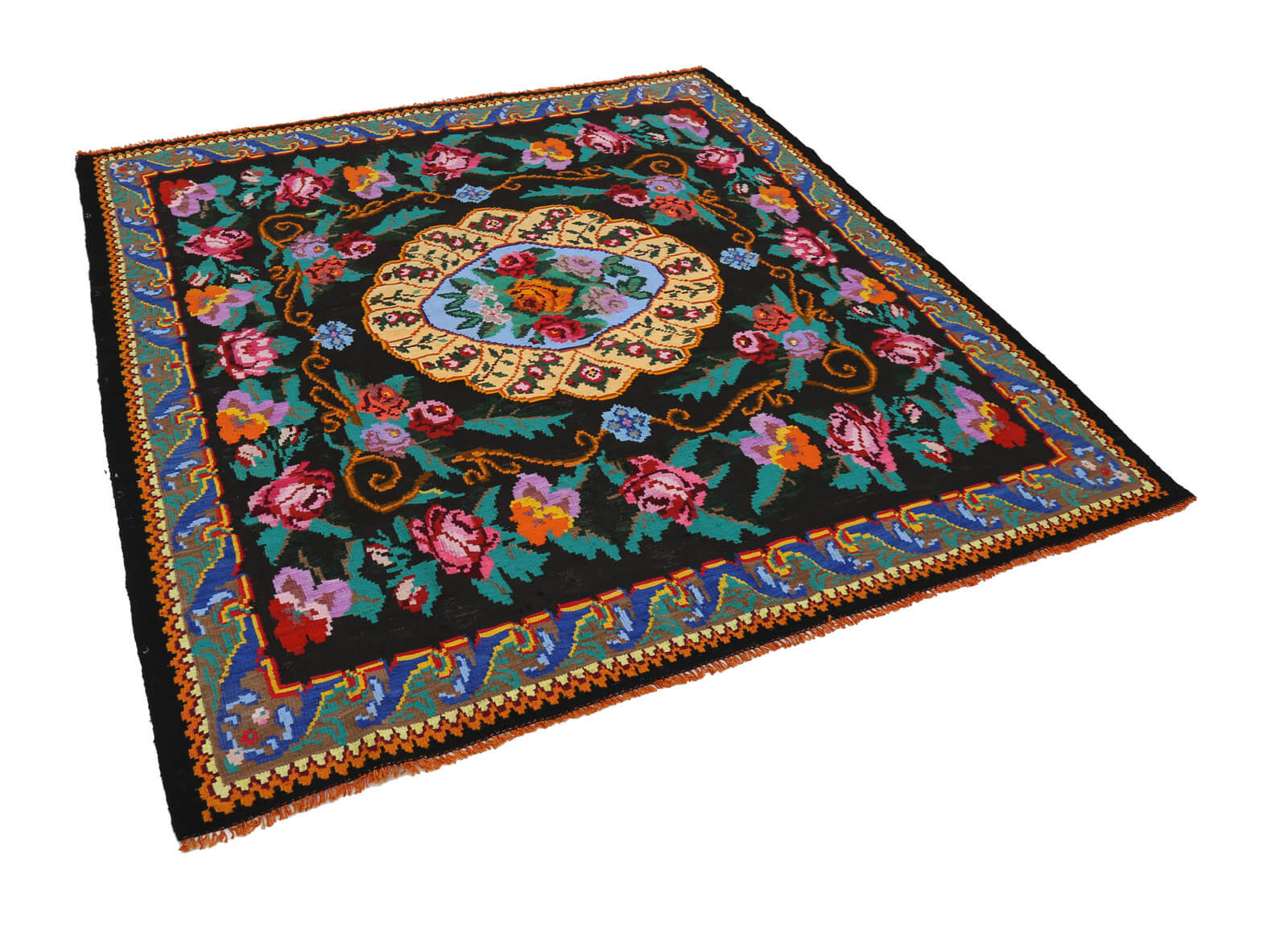 Handmade vintage moldov black kilim 205 cm x 213 cm