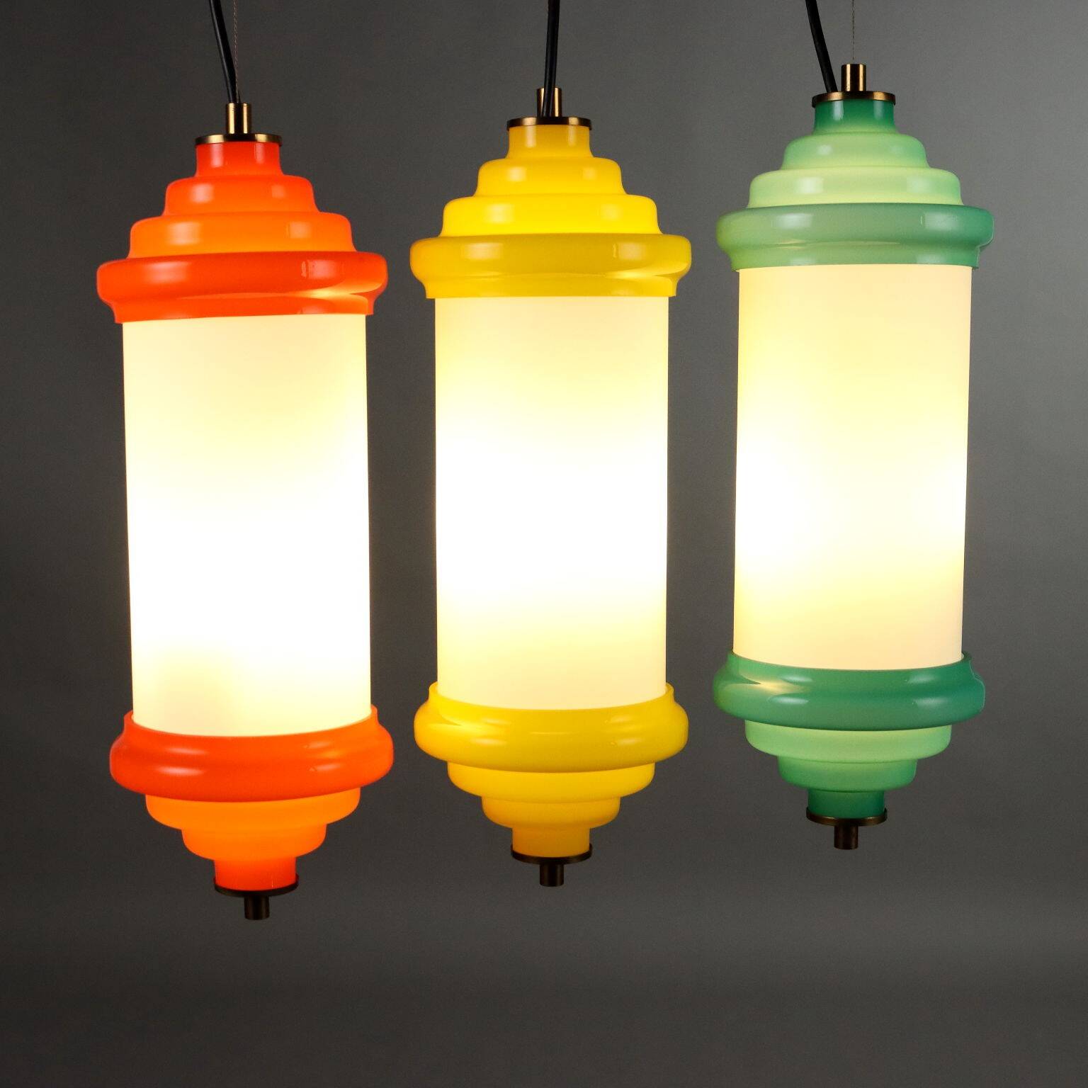 Original vintage glass and aluminum lamp from Italy, dating from the 1960s