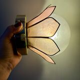 Vintage pink mother-of-pearl wall lamp with frosted glass globe
