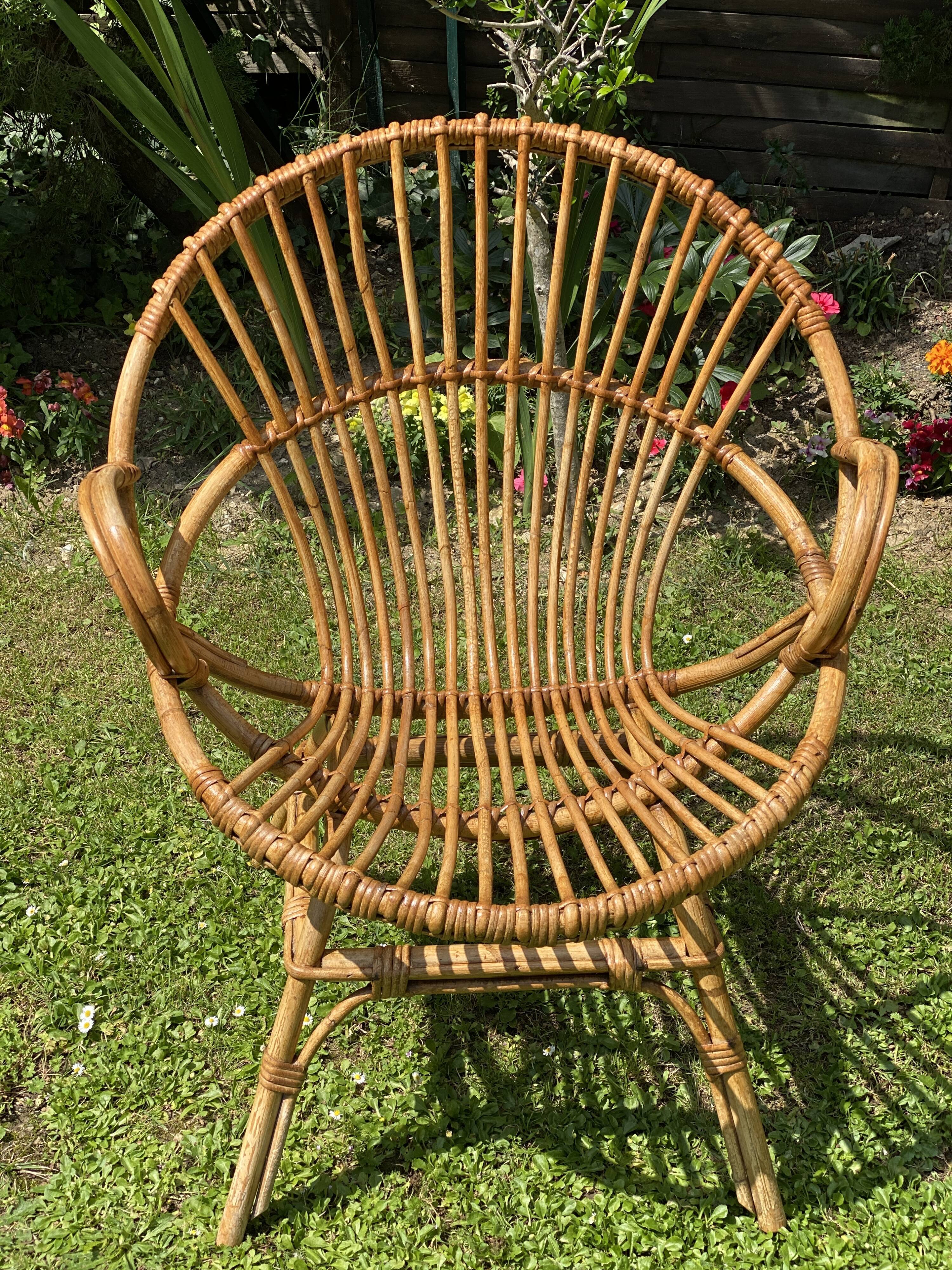 Paire de fauteuils rotin corbeille vintage