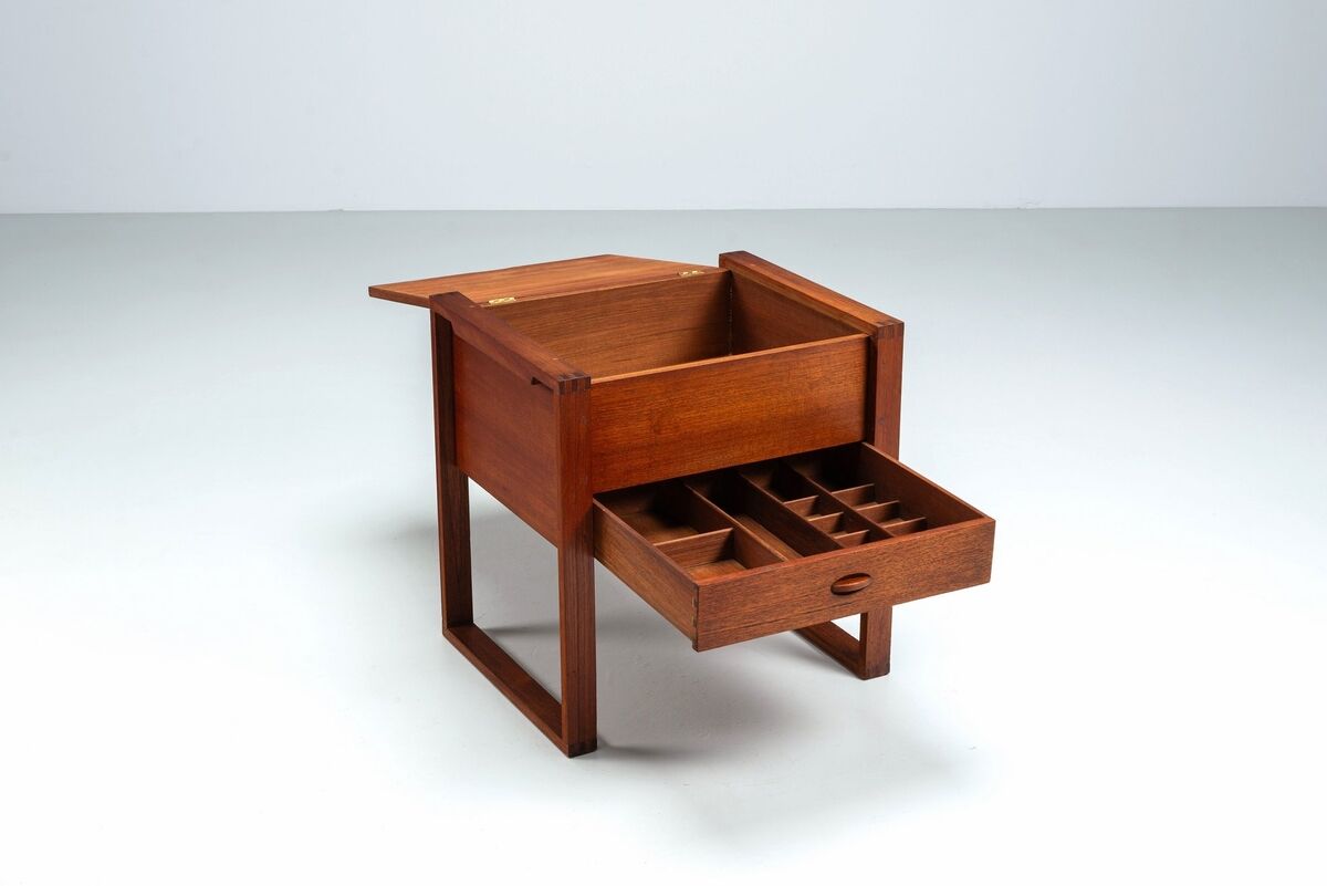 Scandinavian modern storage cabinet in teak with sled base Denmark 1960
