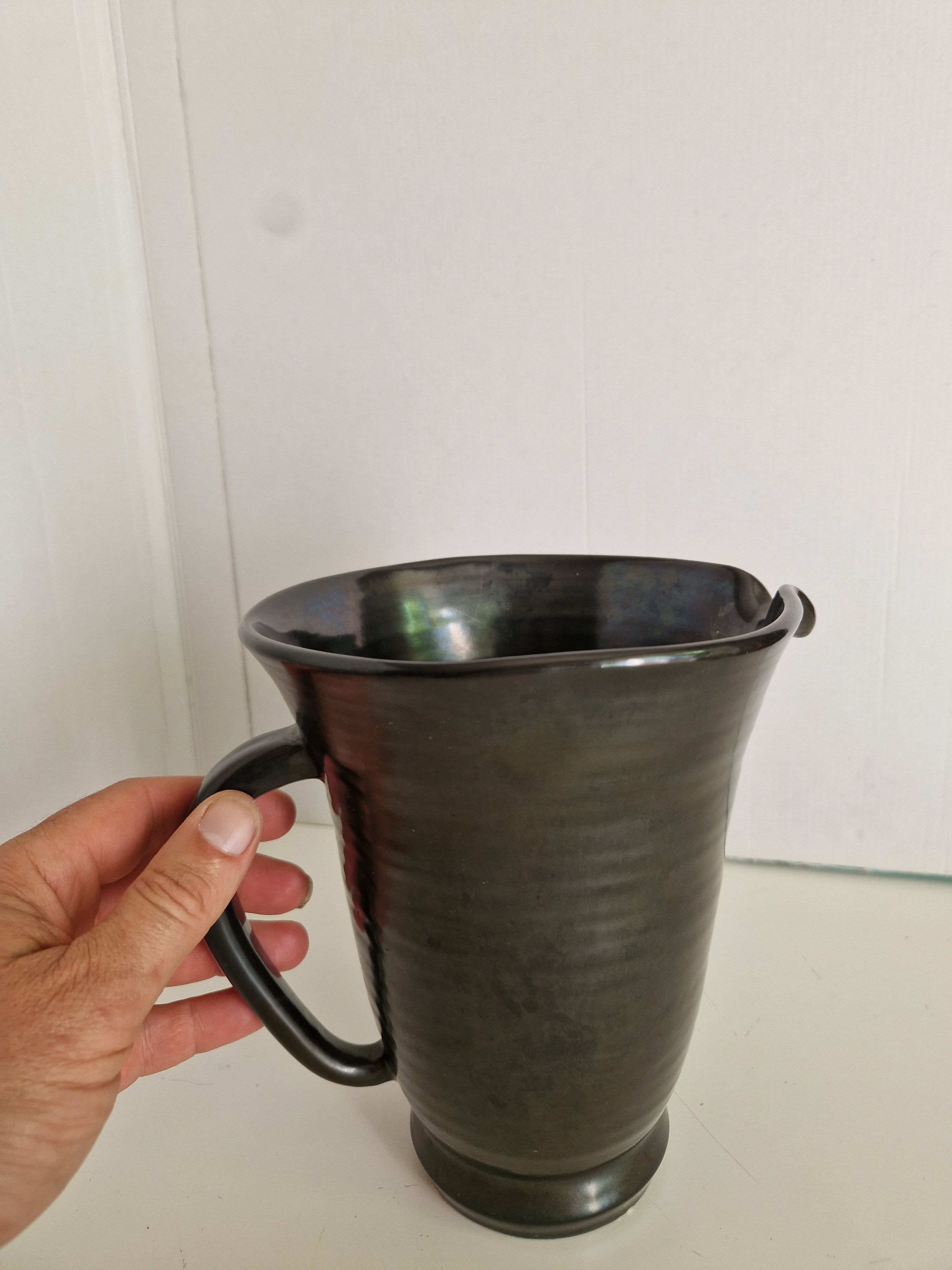 Pichet Accolay 1960s 1970s Enamelled Metallic Black