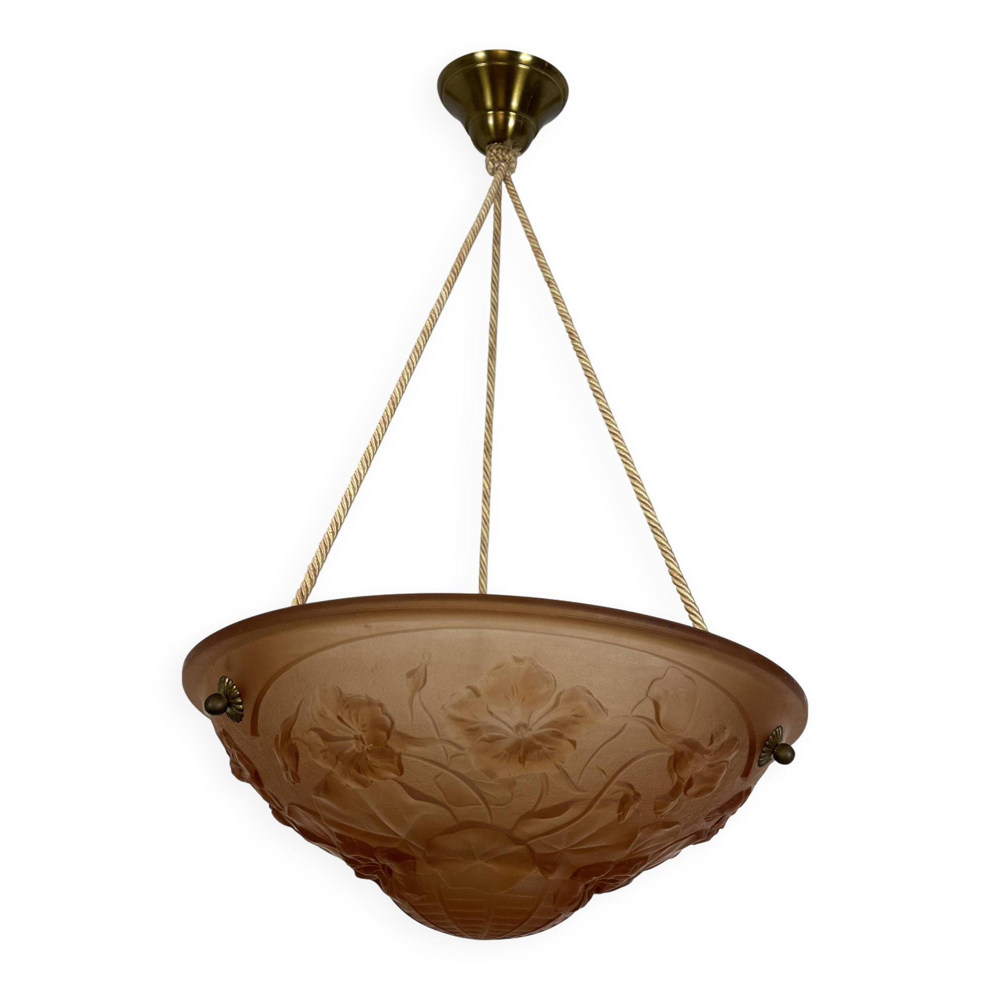 Art Deco floral vase pendant light in molded glass