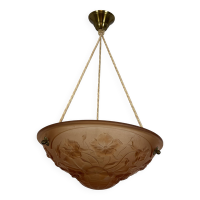 Suspension vasque florale art déco verre moulé