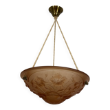 Art Deco floral vase pendant light in molded glass