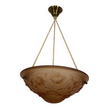 Art Deco floral vase pendant light in molded glass