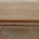 Solid oak farmhouse table with 2 large drawers and brass knobs - Fully restored