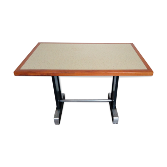 Ancienne table de bistrot vintage - 4 places - barre repose pieds