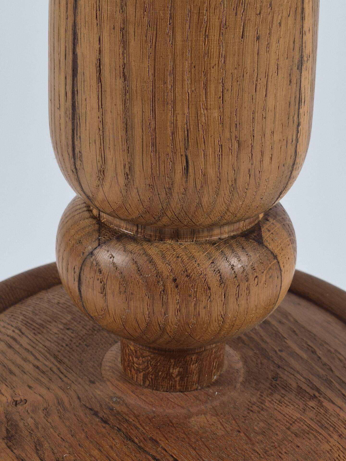Handmade turned oak column flower stand 1950s