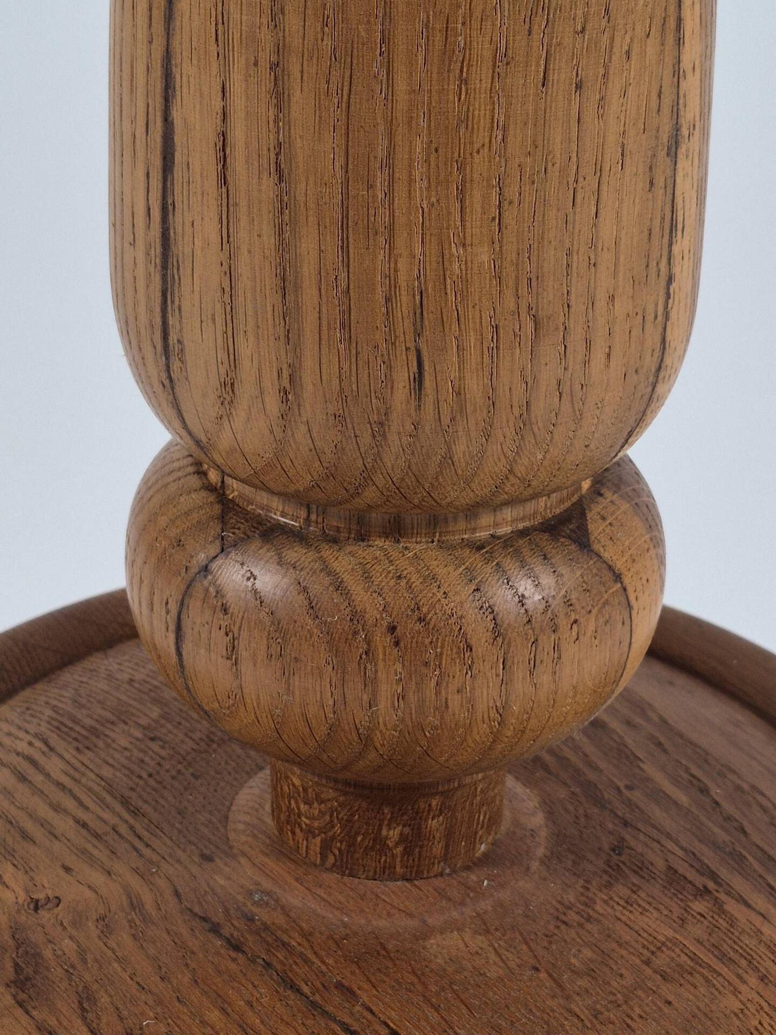 Handmade turned oak flower stand from the 1950s.