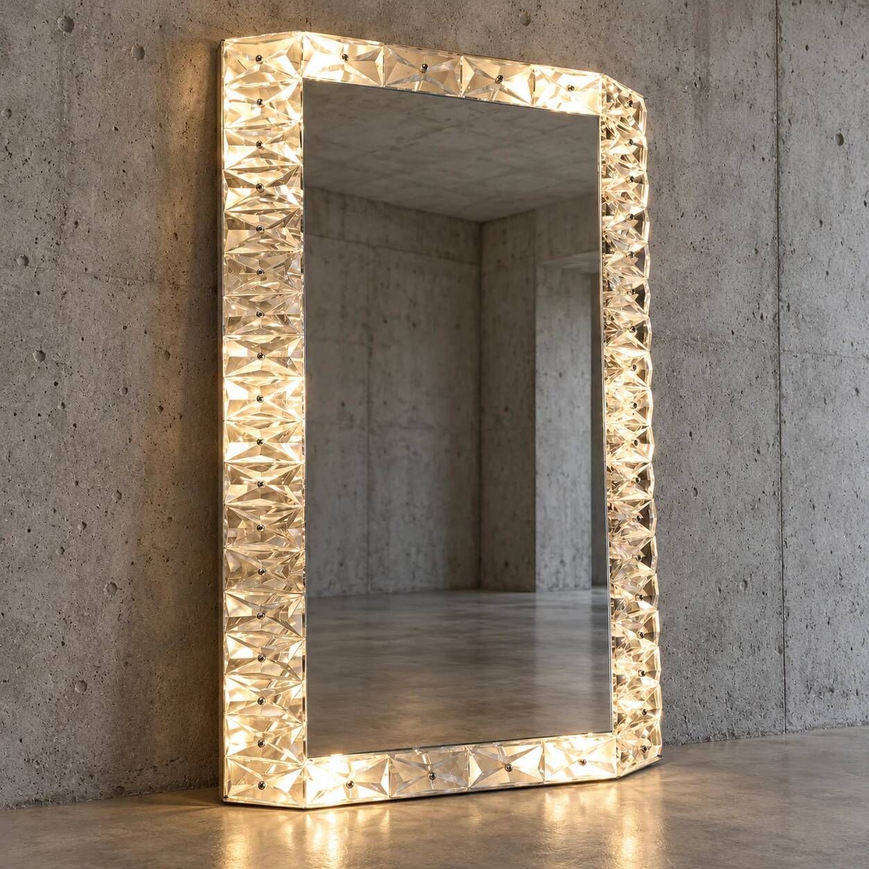 Mirror with crystal glass decorated frame, 1960s, back light, height 95 cm
