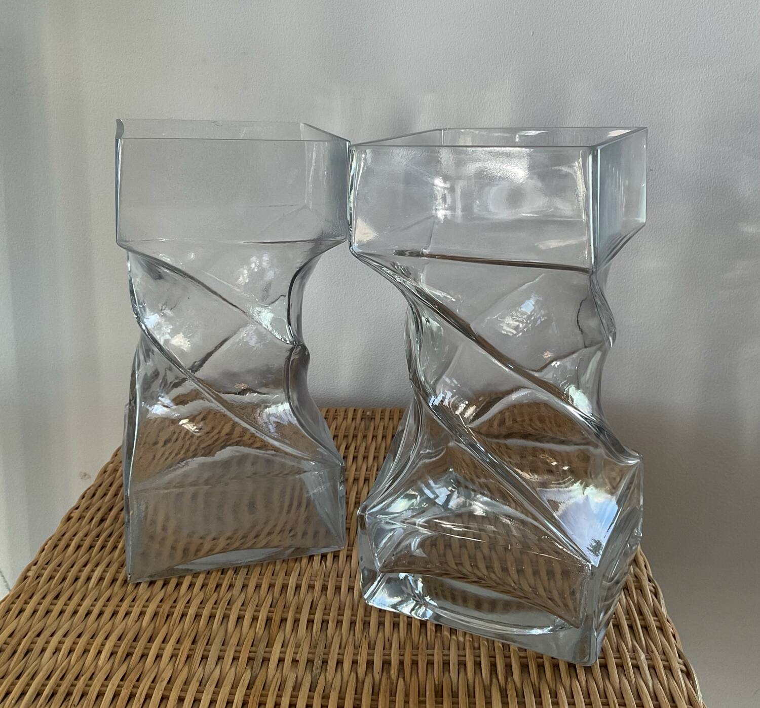 Pair of vintage twisted glass vases