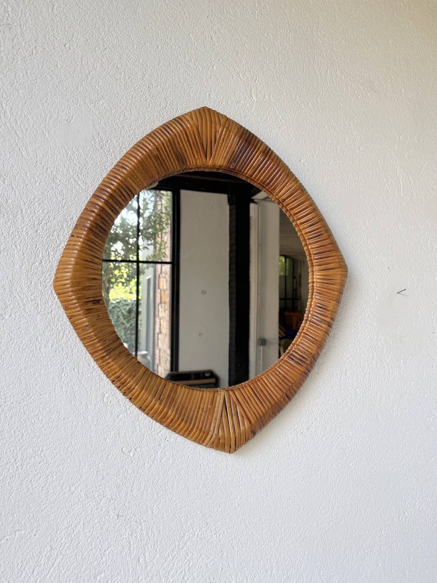 Woven wicker mirror French Riviera 1960