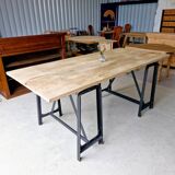 Table industrielle pieds acier bois massif