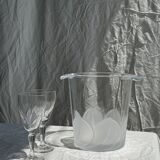 Glass ice or champagne bucket with stylized petal patterns