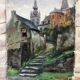 Oil on cardboard signed - View of a village