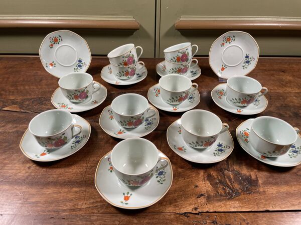 Service à thé Limoges Raynaud 12 tasses, années 1960-70