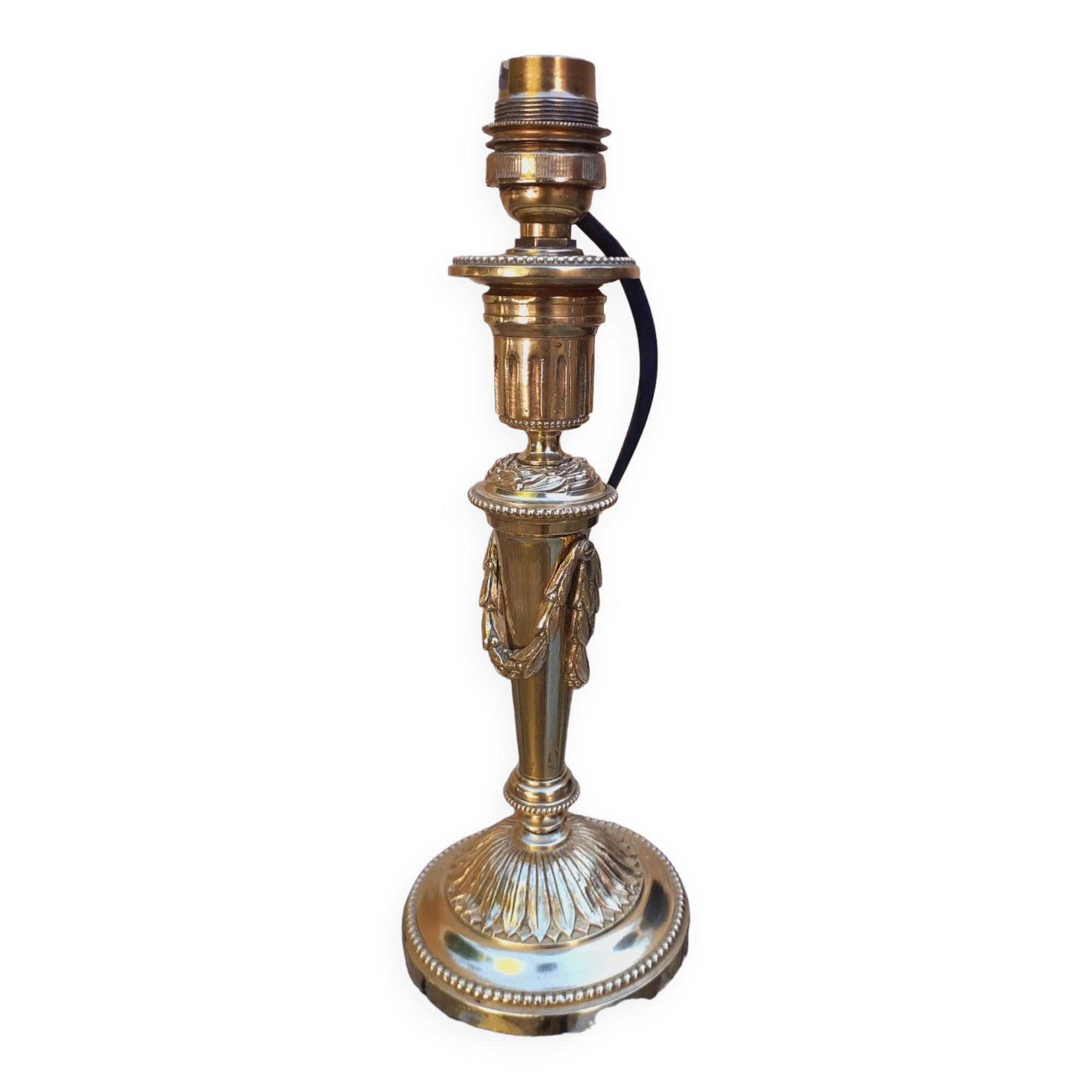 19th Century Bronze Candlestick Lamp Base In Louis XVI Style