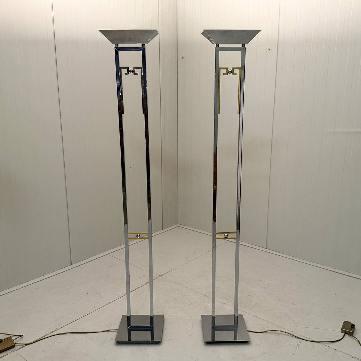 Arte Lumen floor lamps chrome & brass 1970’s, set of 2