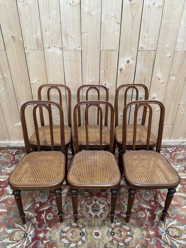 Suite de 6 chaises bistrot Thonet en cannage restaurées