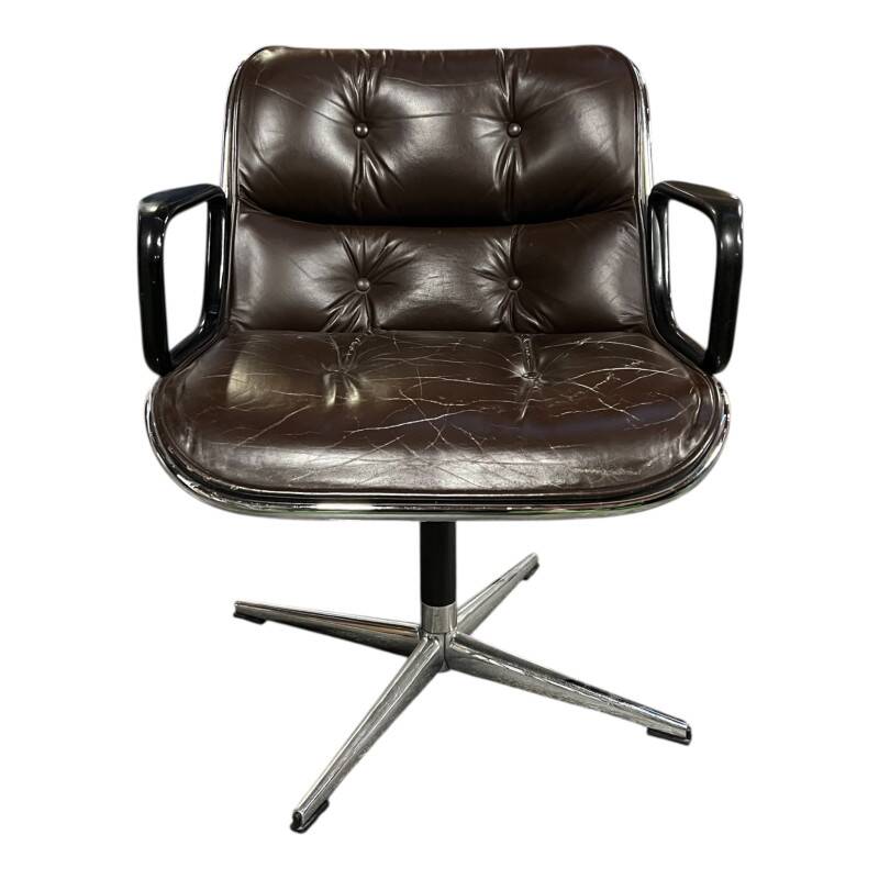 Brown leather office chair KNOLL Charles Pollock