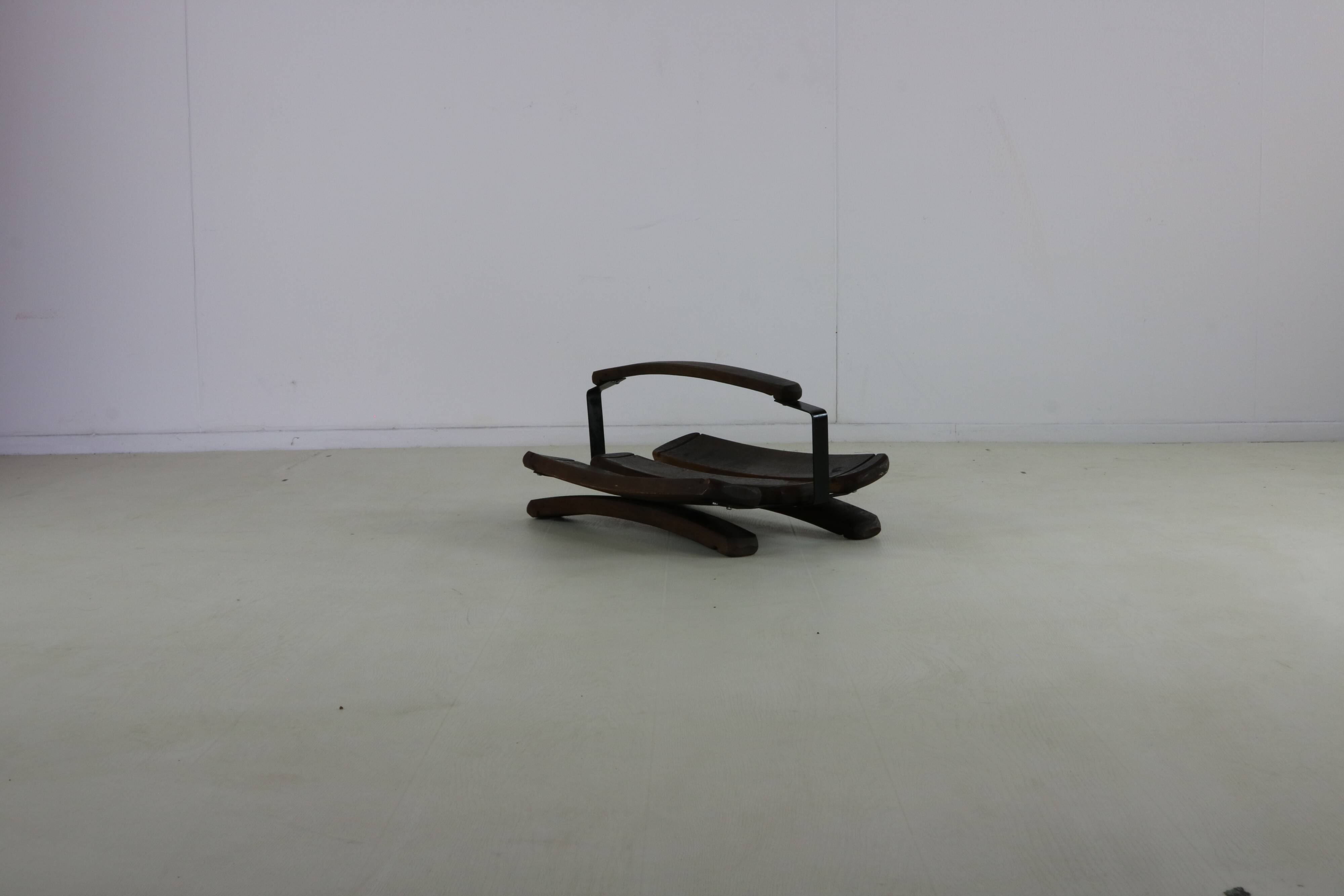 Seventies brutalist design wood basket