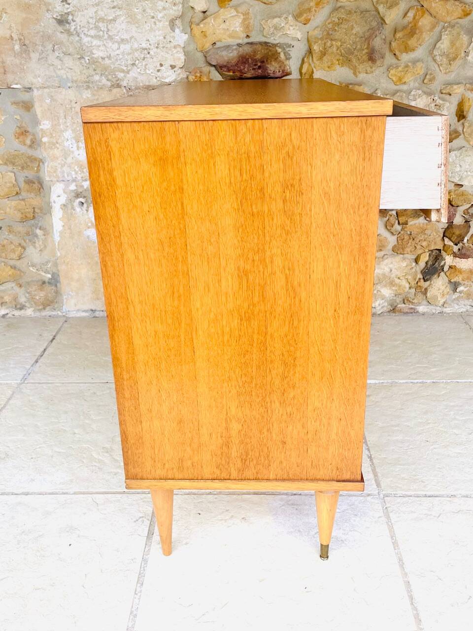 Large vintage chest of drawers with 4 drawers and oak storage, circa 1960s.