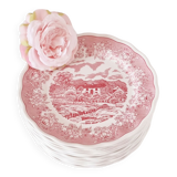 12 assiettes plates en porcelaine de fontebasso made in italy style "toile de jouy" en rose
