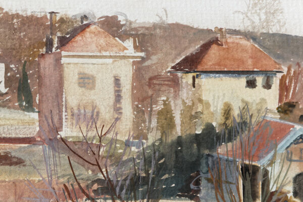 Aquarelle Claude Lyr, Mon jardin à Pâques