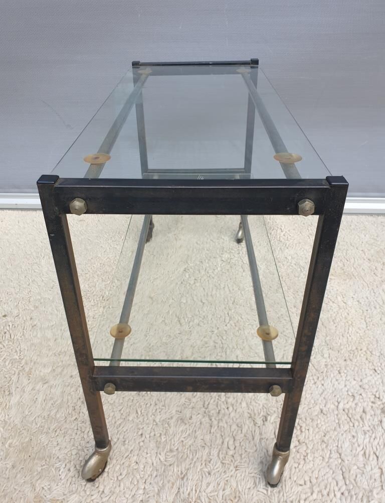 Table roulante vintage 1960 métal et verre
