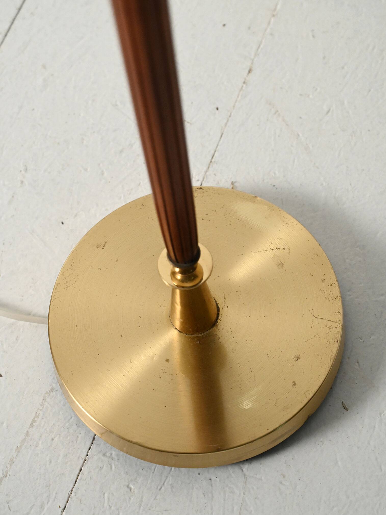 Teak and Amber colored Glass Floor Lamp