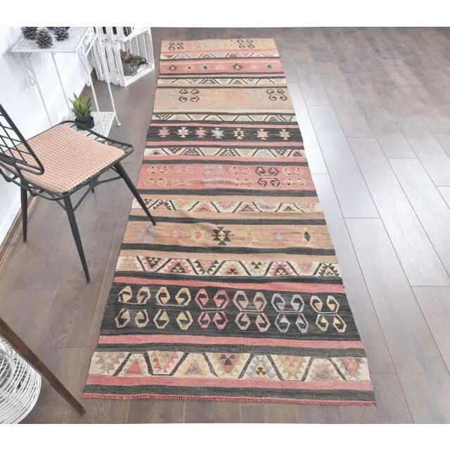 1970s Turkish runner handwoven wool flatweave kilim rug  102x340