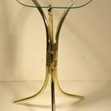 Tripod stand in gold metal and glass