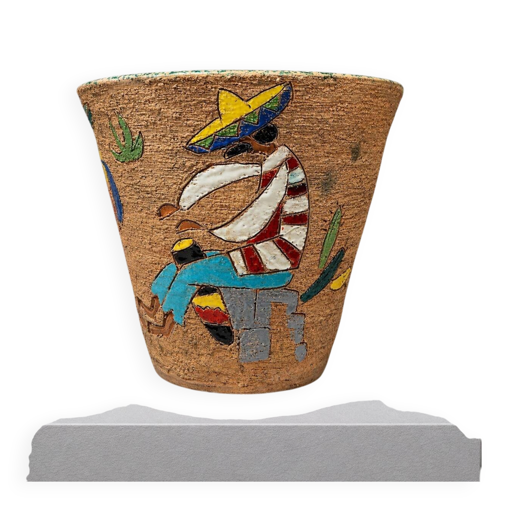 Glazed ceramic cache-pot with Mexican decoration – Art Deco – 20th century