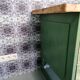 Old wooden garage workbench, industrial vintage.