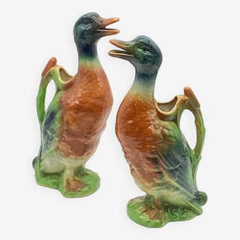 Duo of St Clément duck pitchers 🦆, ceramic / slip, vintage