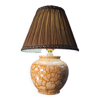 Lampe céramique style craquelé creme et ocre vernissé 37x26