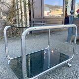 Chrome coffee table with double smoked glass tops from the 70s